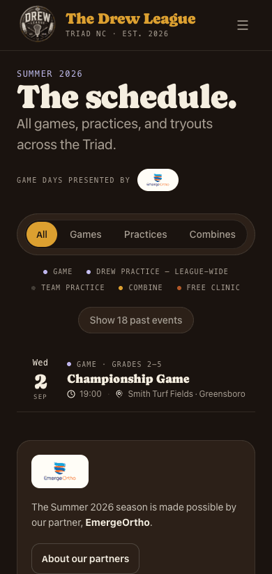 The Drew League schedule on a phone
